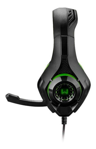 Fone de ouvido gamer Warrior Rama preto e verde com luz verde LED