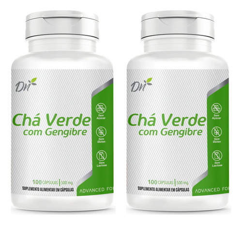 Kit 2 Chá Verde Com Gengibre 500mg 100 Cáps Denature