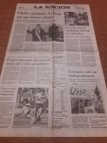 Tapa Diario La Nación 12 03 1990 River Chile Asunción Aylwin