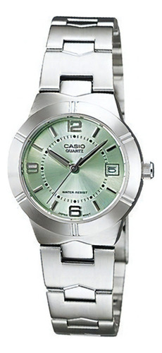 Reloj Para Mujer Casio Ltp_1241d_3a Plateado Color del fondo Verde