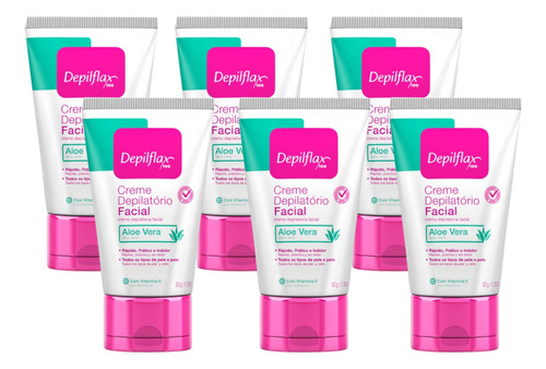 6un Creme Depilatorio Facial 50g Com Aloe Vera Depilflax