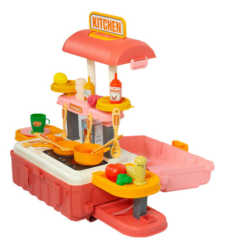 Cocinita Infantil 3 En 1 Cocina Y Maleta Luz, Sonido Y Agua Color Rosa