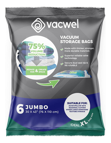 Vacel Jumbo Bolsas De Almacenamiento Al Vacio Para Ropa,...