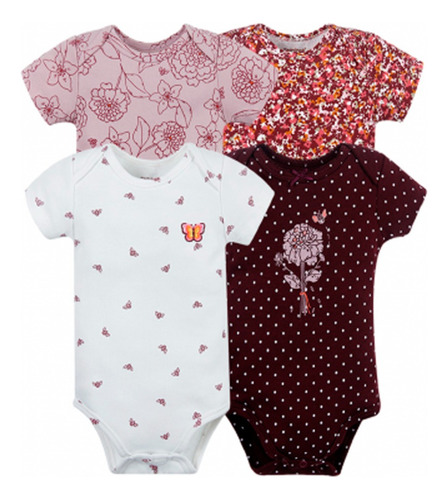 Ropa Bebe Set De 4 Bodys Manga Corta Niña Niño