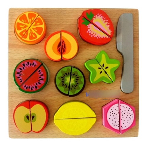 Juego Juguete De Madera Didactico Para Cortar Frutas Grande