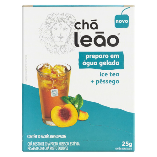 Imagem 1 de 6 de Chá Leão Água Gelada Ice Tea Pêssego 10 Sachês