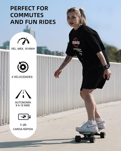 Skate Completo 350w Eléctrico 8 Capas Carga Rápida Negro