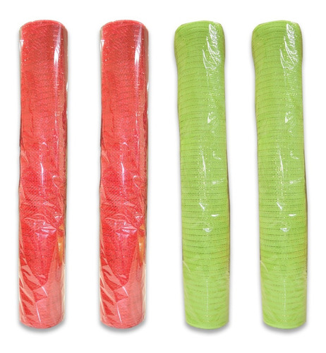 Imagen 1 de 3 de Listón Malla Decorativa, 4 Piezas, Roja Y Verde, 21
