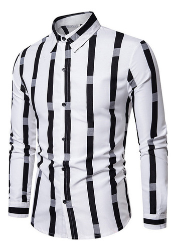 Camisa Hombre Manga Larga Estampada Rayas