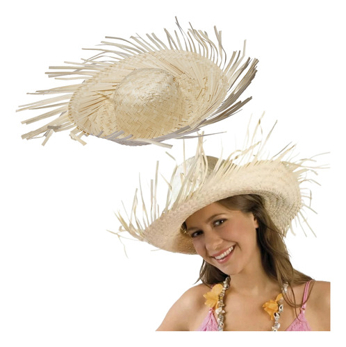 Sombrero Gorro Espantapajaros Rafia Paja Natural Disfraz X3