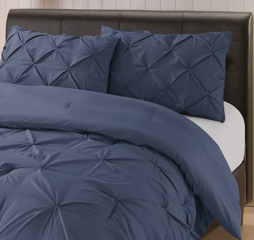 Edredón Plisado Azul Índigo King Size - Pintuck Microfibra