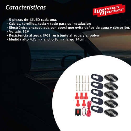 Imagen 2 de 8 de Juego 5 Luces Led Techo Raptor Hilux Amarok F150 Camioneta