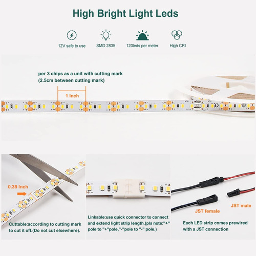 Vst Tira De Luces Led De 16.4 Pies, 3000 K, 120 Leds/m, 1000