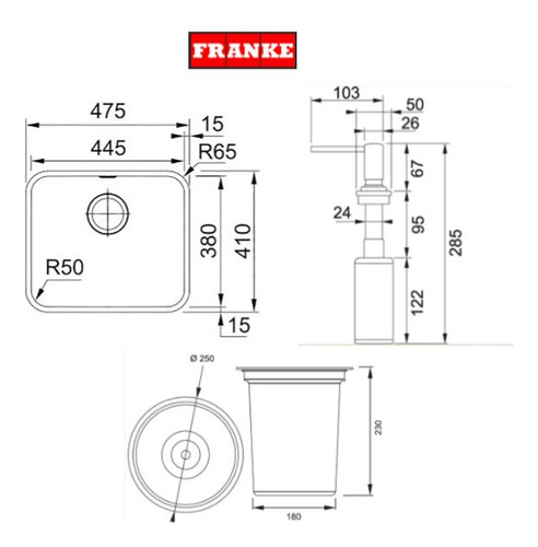 Kit Cuba Cozinha Inox 47,5x41 Com Dosador E Lixeira 5l Fanke