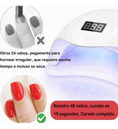 Lampara Led Uv De Manicura, 48w 24led Secado Rápido De Uñas Profesional Uv Lámpara De Uñas Led Con 4 Ajustes De Temporizador, Pantalla Lcd, Sensor De Movimiento Gel De La Extensión/gel Uv Color Blanco