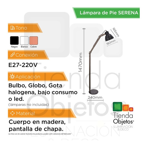 Imagen 3 de 10 de Lámpara De Pie Moderna Estilo Nordico E27 Serena Cobre
