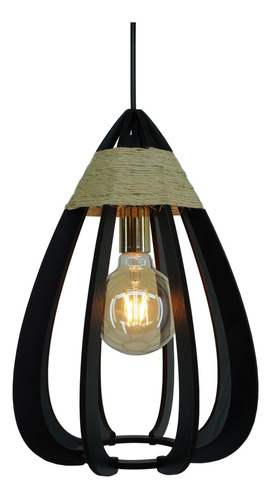 Luminária Pendente Madeira Preta 38cm - Design Exclusivo