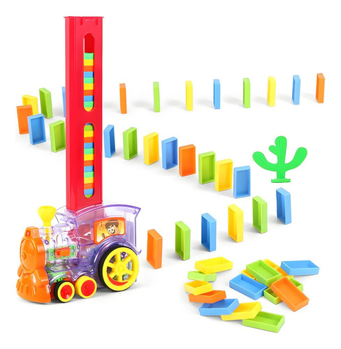 Trem De Brinquedo Empilha Dominó Com Luz E Som Com 60 Domino