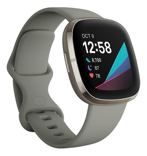 Smartwatch Fitbit Sense 1.59" caja de  aluminio anodizado silver stainless steel, malla  sage grey de  elastómero y aluminio anodizado FB512