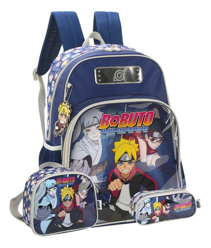 Kit Escolar Boruto Mochila Costas + Lancheira + Estojo Az