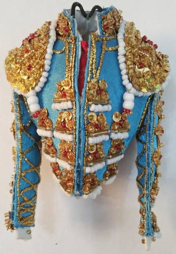 Casaquita De Torero Miniatura Azul Celeste Y Oro