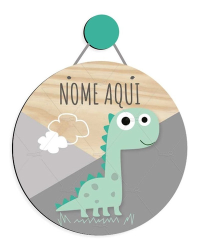 Enfeite Porta Maternidade Nome Mdf Bebê Dino Dinossauro