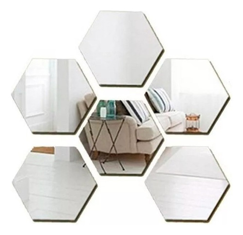 Pack X6 Vinilo Espejo Pared Adhesivo Hexagonal Decorativo 