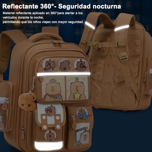 Mochila Para Niños Capybara - Mochila De Dibujos Mochila Kawaii Con 1 Colgante De Felpa, 3 Tarjetas, 6 Insignias Y 1 Estuche Lápiz Sin Alivio Suministros Escolares De Capibara Sin Desliz