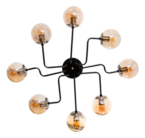 Lámpara Techo Negro Mate E27 40w 8 Luces Estructura Dorado