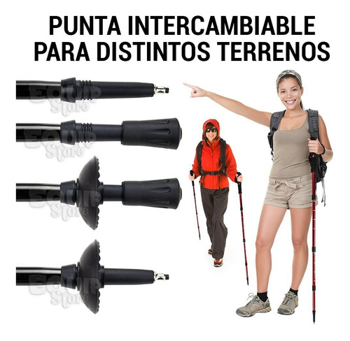 Imagen 4 de 7 de Baston Palo Trekking Telescopico Aluminio Antishock Recto