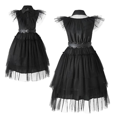 Vestido Negro Disfraz Con Tull + Cinturon
