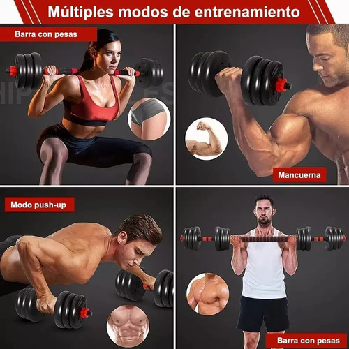 Mancuernas Pesas Y Barra Recta Ejercicio Kit Ajustables 15kg Rojo