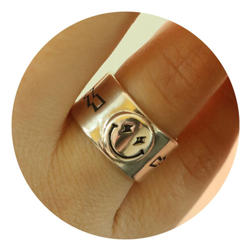 Anillo Ajustable Happy Face Plata Ley 925 Feliz 