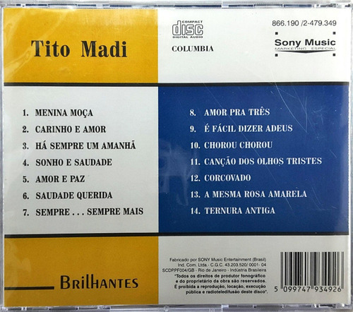 Imagem 2 de 2 de Cd Grandes Sucessos Tito Madi - Brilhantes - Ba