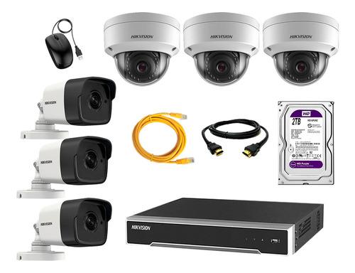 Camara Seguridad Ip Poe Full Hd Kit 6 Hikvision Disco 2tb Wd