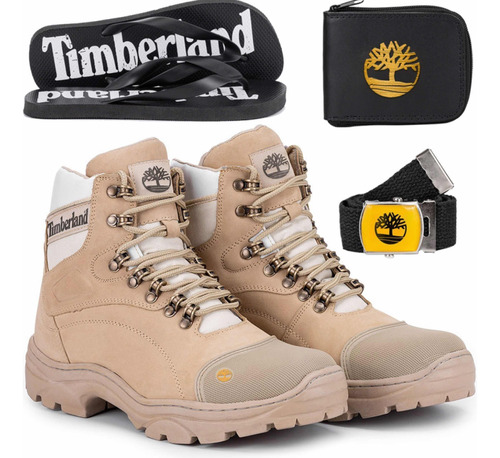 Bota Timberland 100% Cuero Suela Cosidas + Regalos Bege