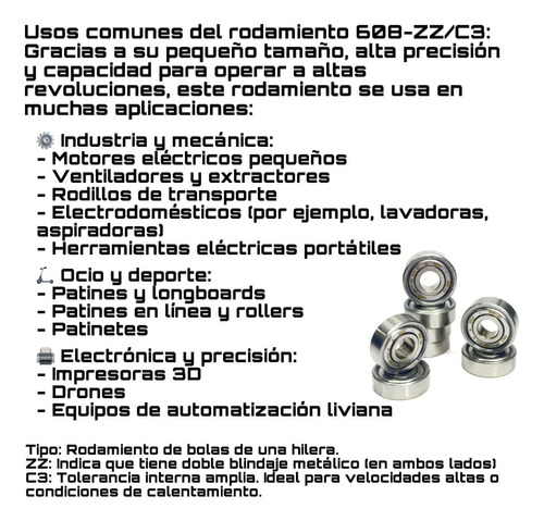 Ruleman Skf 608 Zz X8 Unidades 8x22x7 Para Drones