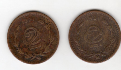 Imagen 1 de 2 de Moneda 2 Centavos Monograma 1921 Bronce