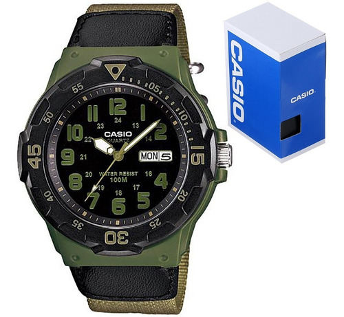 Reloj Casio Mrw200 Correa Tela Verde Fechador 100 Metros