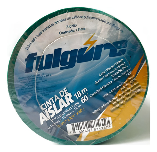 Cinta/huincha Aislar Verde 0,18mm X 19mm X 18mt Toolcraft