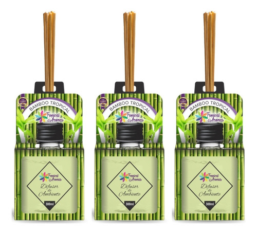 3 Unid. Difusor De Ambientes 300ml Tropical Aromas Bamboo