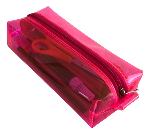 Kit 40 Estojo Transparente Escolar Neon Necessaire Lápis