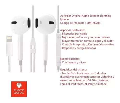 Auriculares Earpods iPad iPhone Conector Lightning Original Apple