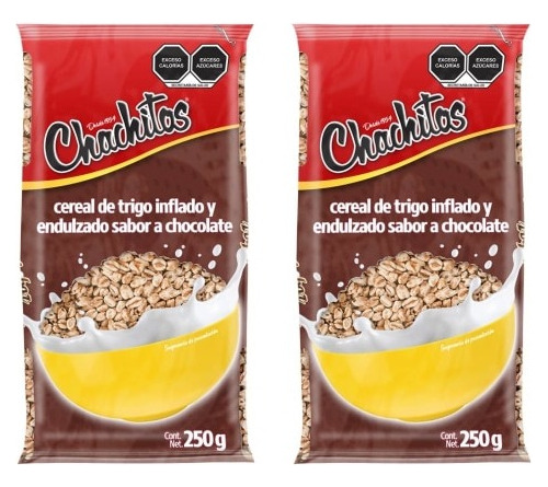 2 Cereales Trigo Inflado Chachitos Sabor Chocolate 250g C/u