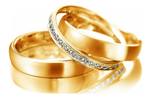 Par De Alianças Dupla Com Diamantes Em Ouro 18k