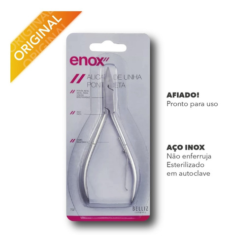 Imagem 1 de 4 de Alicate De Unha Ponta Reta Aço Inox Profissional Enox