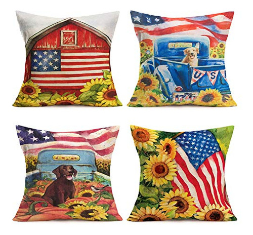 Vintage Farmhouse Red Truck Dog With Sunflower Pillow Xctlx