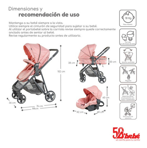 Carriola Con Autoasiento D Bebé Travel System Prince Rosa Rosa Rosa