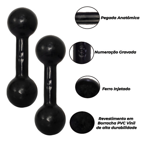 Kit Banco De Academia Reto + Halter Emborrachado 5 Kg