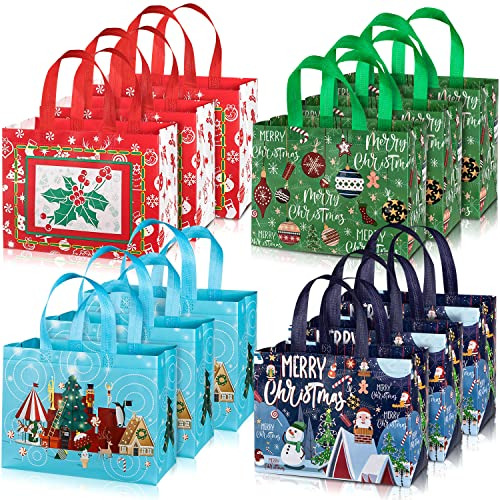 12 Pack Large Christmas Tote Bags With Handles, Reusabl...